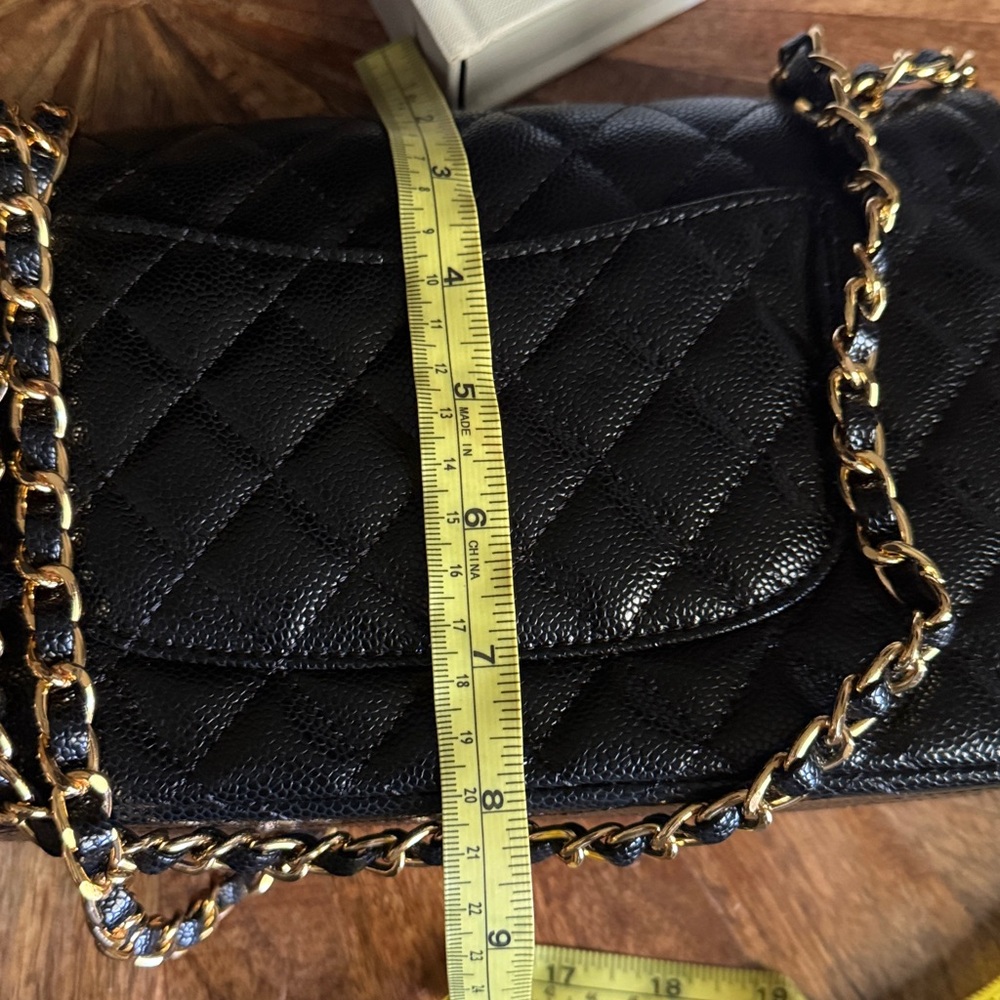 Black Quilted Leather Shoulder Bag with Gold Hardware - Picture 7 of 8